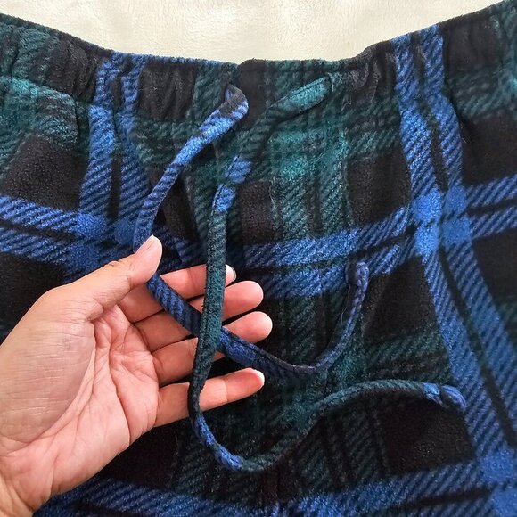 Men's Fleece Plaid Pajama Bottoms | Size M | Blue, Black, Green - Picture 7 of 16